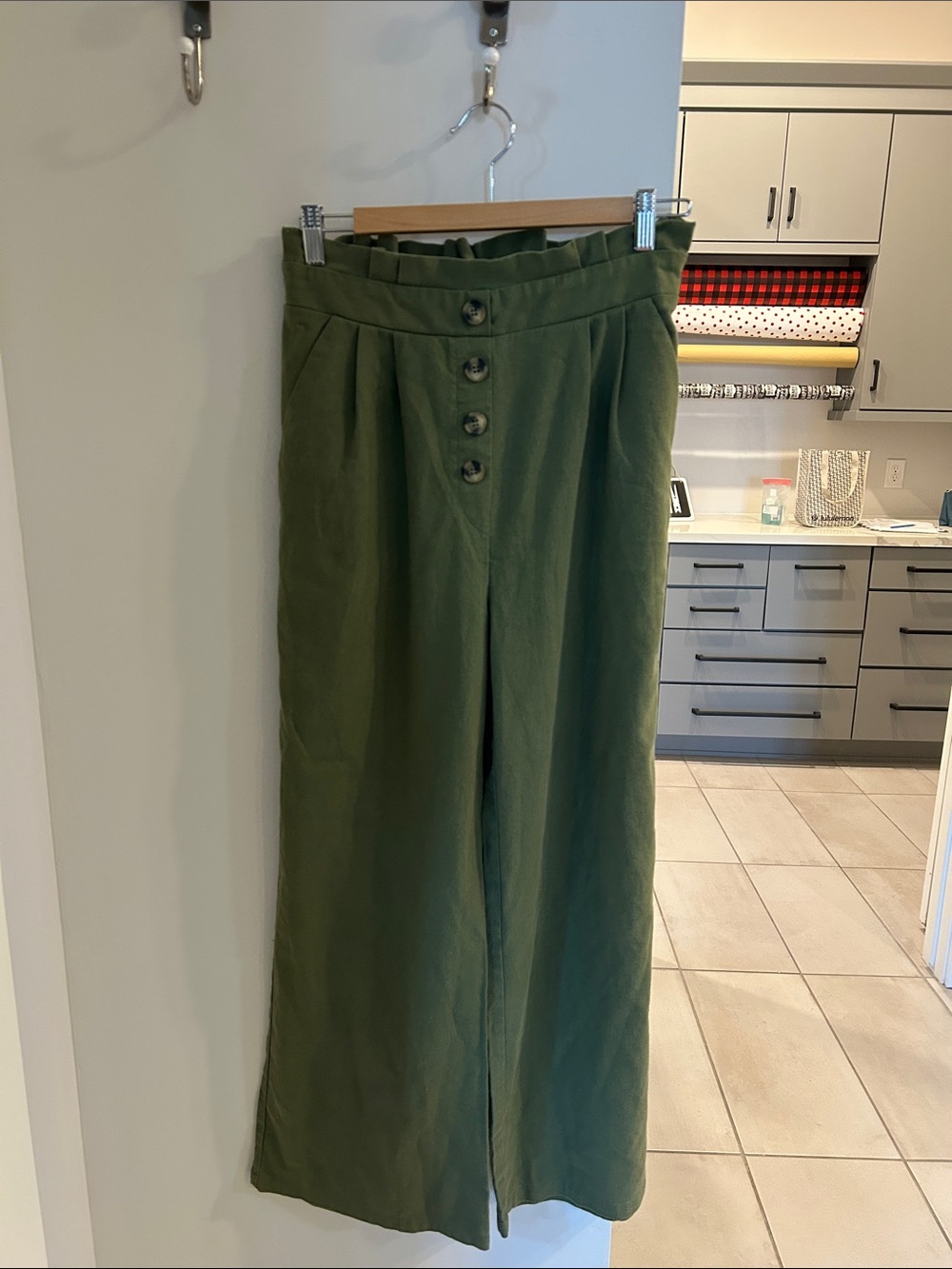 Active USA Olive Green High-Waist Wide-Leg Chinos